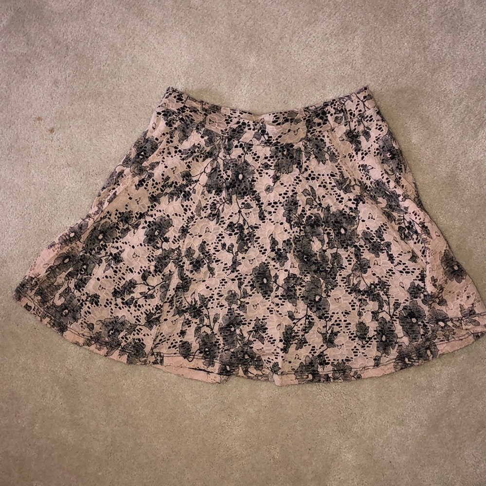 Tan and Black Floral Mini/Skater Skirt